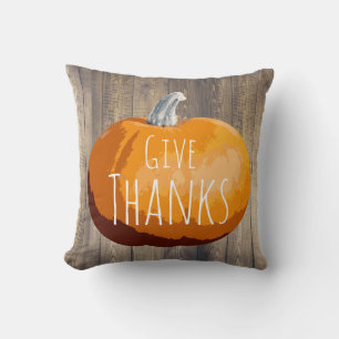 Rustic Country Barn Wood Thanksgiving Pumpkin Throw Pillow