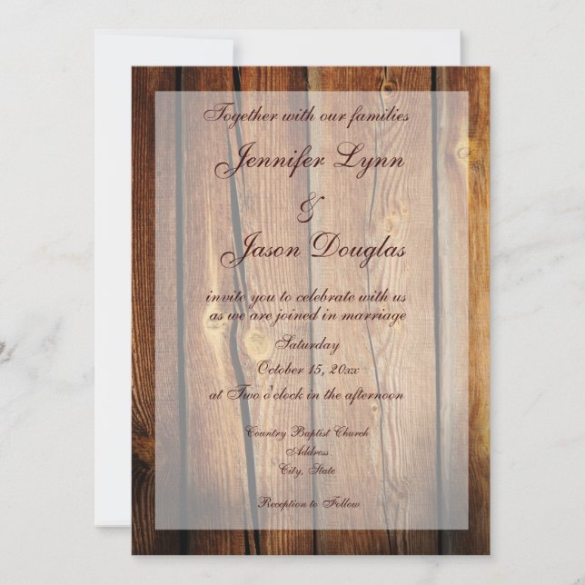 Rustic Country Barn Wood Wedding Invitations (Front)