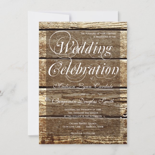 Rustic Country Barn Wood Wedding Invitations (Front)