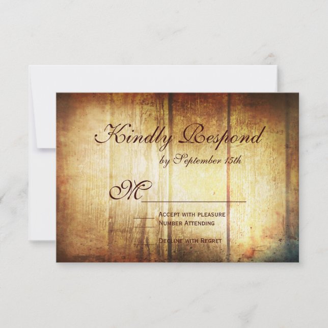 Rustic Country Barn Wood Wedding RSVP Cards (Front)