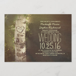 Rustic country birch tree wedding invitations