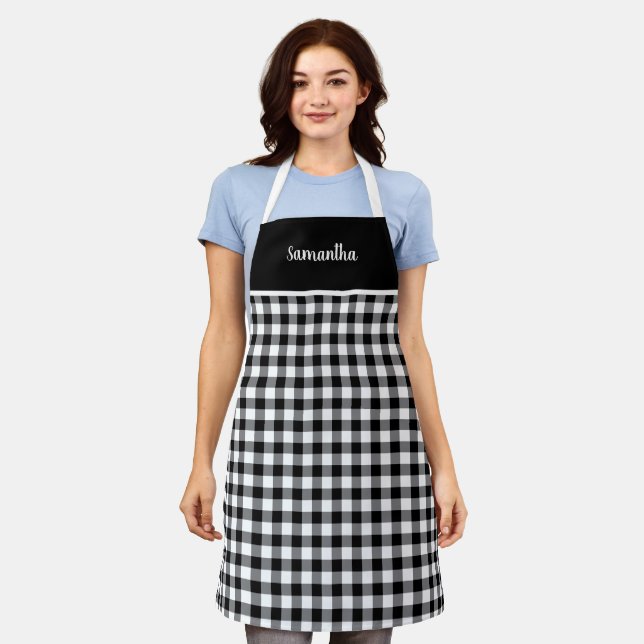 Rustic Country Black Gingham Name Personalized Apron (Worn)