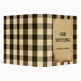 Rustic Country Black Sepia Checks Wedding Album Binder