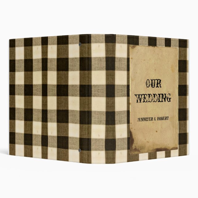 Rustic Country Black Sepia Checks Wedding Album Binder (Background)