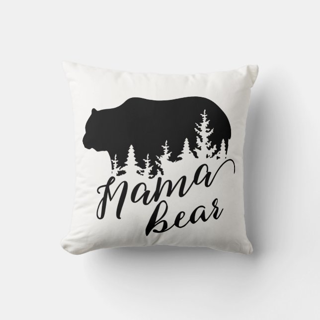 Rustic Country Black & White Flannel Mama Bear Throw Pillow (Front)