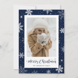 Rustic Country Blue Burlap Photo Christmas Cards