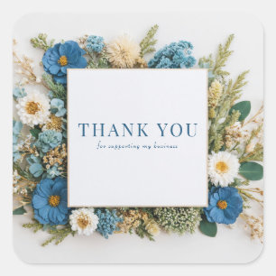 Rustic Country Blue Floral Thank You Square Sticker