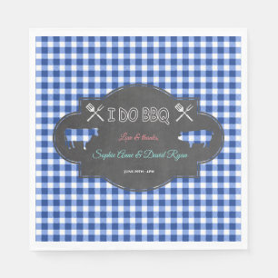 Rustic Country Blue Gingham Chalk I DO BBQ Napkin