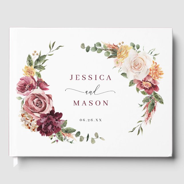 Rustic Country Boho Fall Burgundy Wedding  Guest Book (Front)