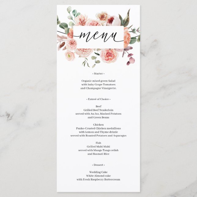 Rustic Country Boho Mariage menu Fête des mariées (Devant)
