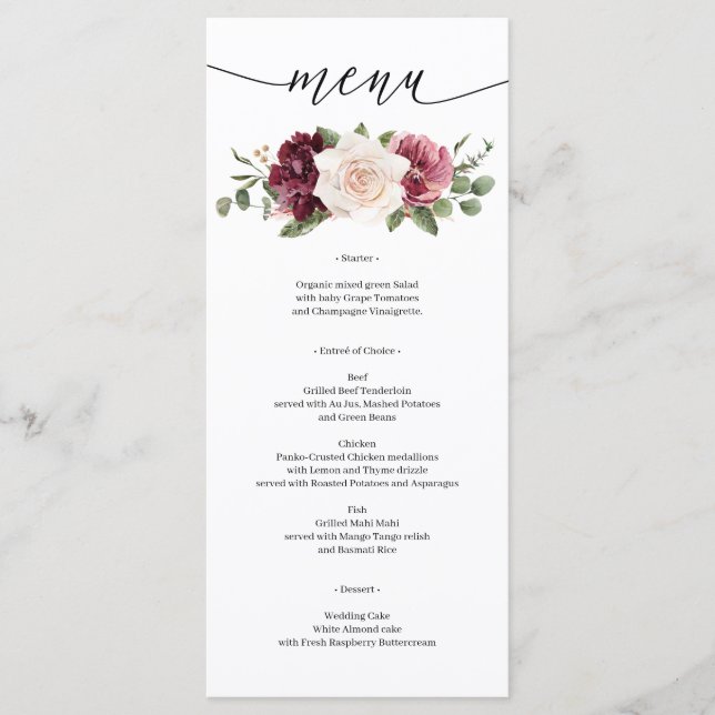 Rustic Country Boho Mariage menu Fête des mariées (Devant)