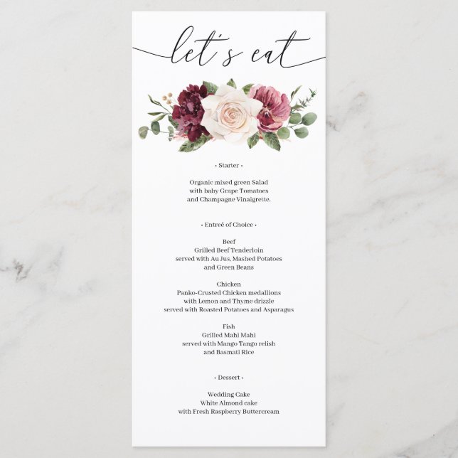 Rustic Country Boho Mariage menu Fête des mariées (Devant)