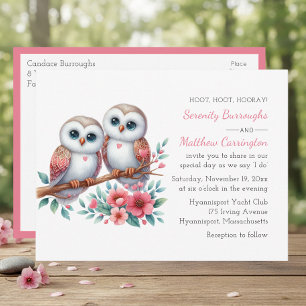 Rustic Country Boho Woodland Owl Wedding Invitation Postcard
