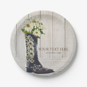 Rustic Country Boot with Daisies Bridal Shower Paper Plate