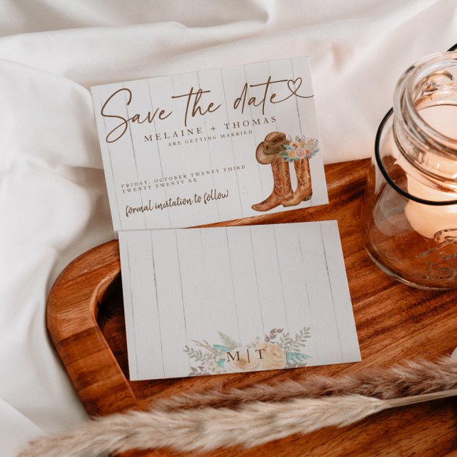 Rustic Country Boots and Hat Floral Save the Date  Enclosure Card (Creator Uploaded)