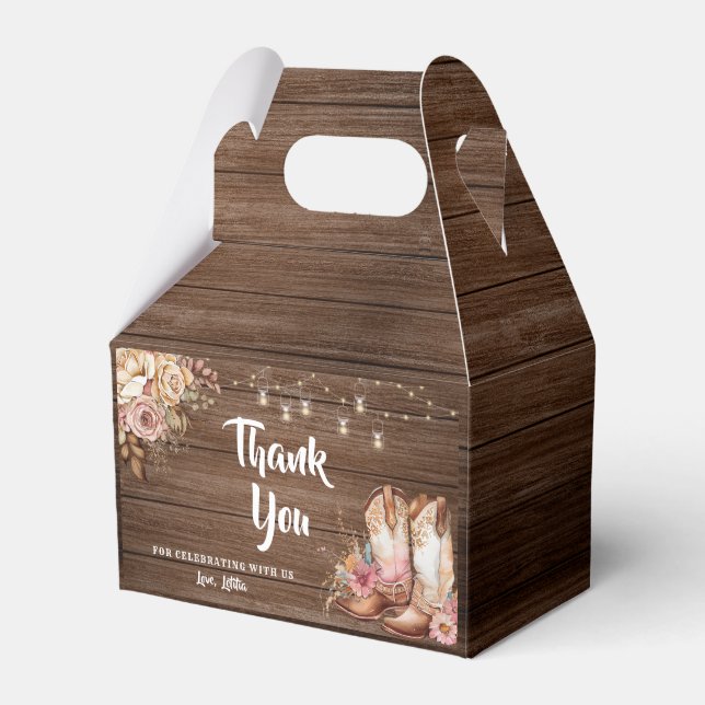Rustic Country Boots Cowgirl Birthday Favor Box (Front Side)