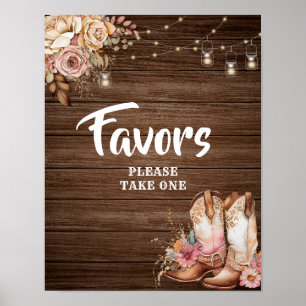 Rustic Country Boots Cowgirl Birthday Favours Sign