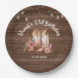 Rustic Country Boots Cowgirl Birthday Paper Plate