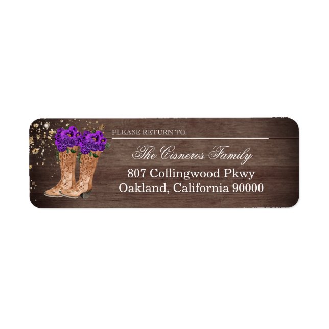 Rustic Country Boots Purple Roses Adresse de retou (Devant)