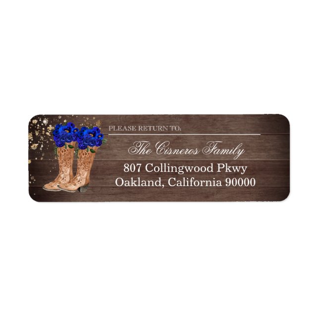 Rustic Country Boots Royal Blue Roses Adresse (Devant)