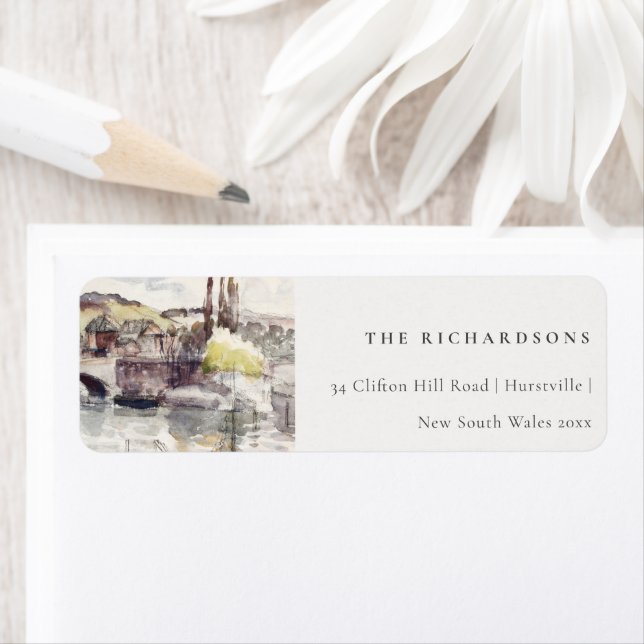 Rustic Country Bridge Riverside Watercolor Address (Insitu)