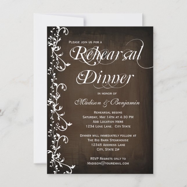 Rustic Country Brown Rehearsal Dinner Invitations (Front)