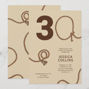 Rustic Country Brown Rope 30th Birthday Party Invitation