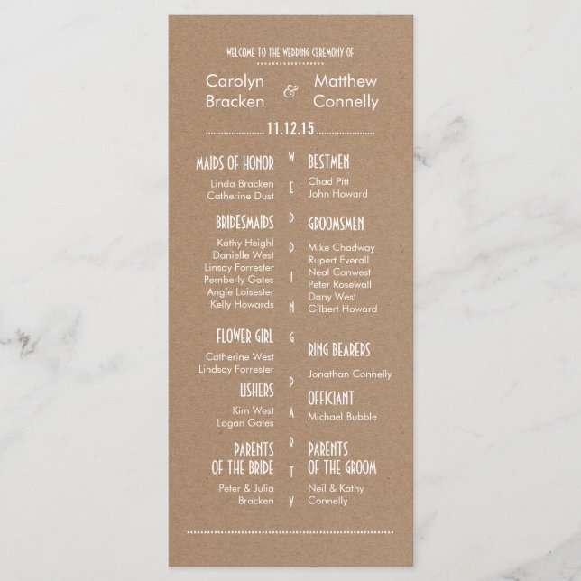 Rustic Country Brown Wedding Program 2 (Front)