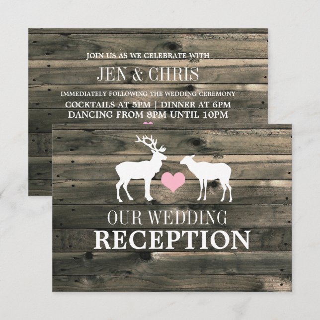Rustic Country Buck and Doe Wedding Reception Invitation (Front/Back)