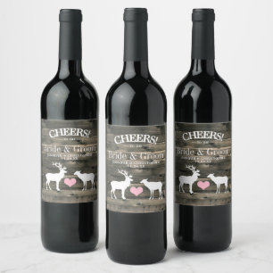 Rustic Country Buck and Doe Wedding Wine Label