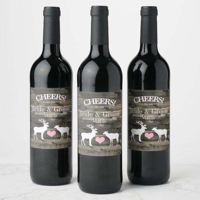 Rustic Country Buck and Doe Wedding Wine Label (Bottles)