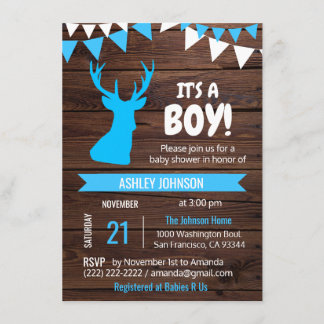 Rustic Country Buck Deer BOY Baby Shower Invites