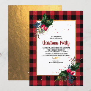 Rustic Country Buffalo Check Christmas Party Invitation