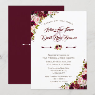 Rustic Country Burgundy Marsala Floral Wedding Invitation