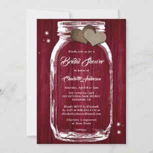 Rustic Country Burgundy Mason Jar Bridal Shower Invitation