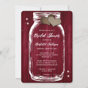 Rustic Country Burgundy Mason Jar Bridal Shower Invitation