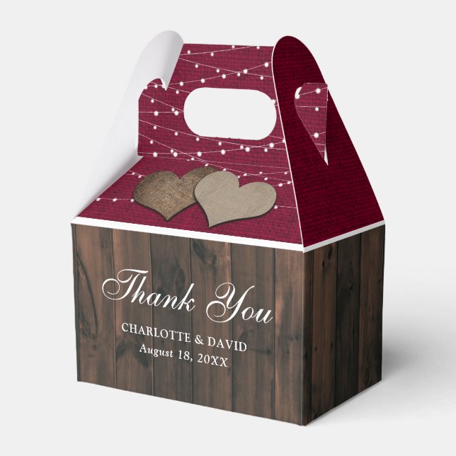 Rustic Country Burgundy Wedding Thank You Favor Box (Front Side)