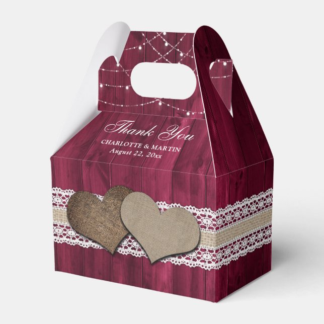 Rustic Country Burgundy Wedding Thank You Favor Box (Front Side)