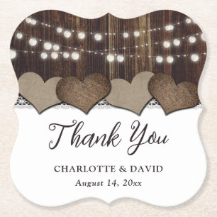 Rustic Country Burlap Barn Wedding Thank You Paper Coaster