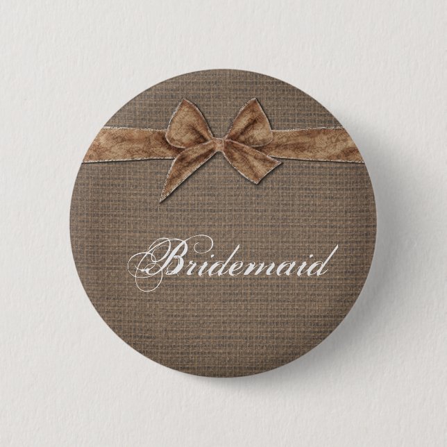 Rustic Country | Burlap Bow Bridesmaid 2 Inch Round Button (Front)