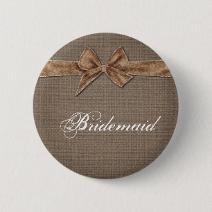 Rustic Country   Burlap Bow Bridesmaid 2 Inch Round Button