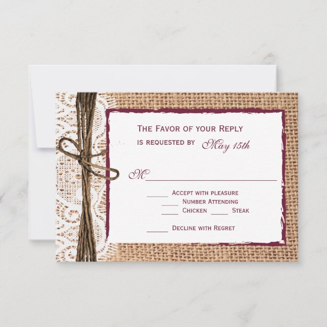 Rustic Country Burlap Cranberry Wedding Cartes RSV (Devant)