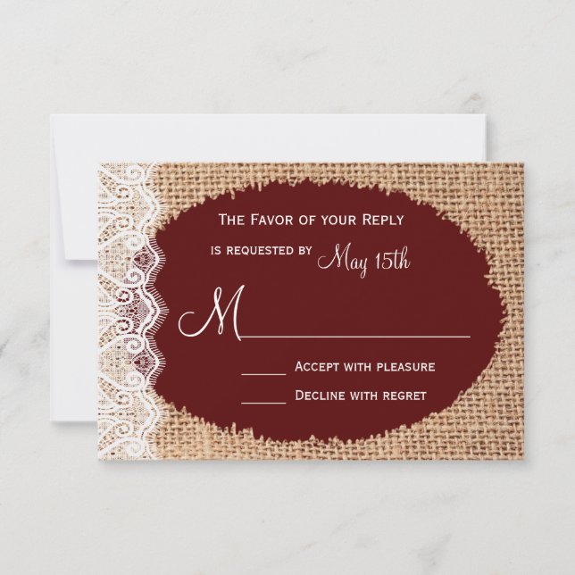 Rustic Country Burlap dentelle rouge mariage RSVP (Devant)