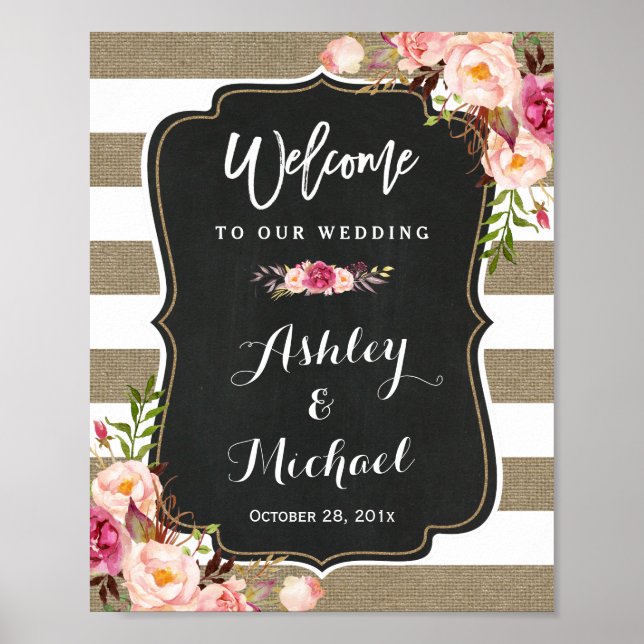 Rustic Country Burlap Floral Mariage Affiche de bi (Devant)