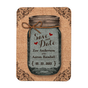 Rustic Country Burlap Jar Vintage Save the Date Magnet