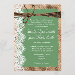 Rustic Country Burlap Lace Twine Wedding Invites