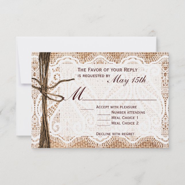 Rustic Country Burlap Lace Twine Wedding RSVP (Devant)