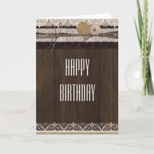 Rustic Country Burlap Lace & Wood Fold Card
