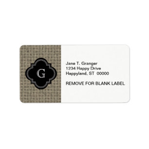 Rustic Country Burlap Look, Black Monogram Label