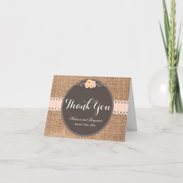 Rustic Country Burlap Mariage Merci Cartes (Devant)